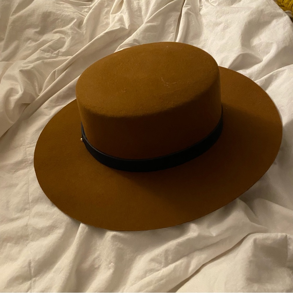 Gigi Pip Dahlia Boater 100% Australian Wool Hat Brown Size 59 M/L